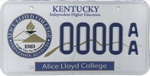 Kentucky "Alice Lloyd College" licesne plate